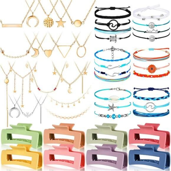 Surfer Friendship Bracelets Choker Necklaces Hair Clips Jewelry Set 49 Pcs - Picture 1 of 7